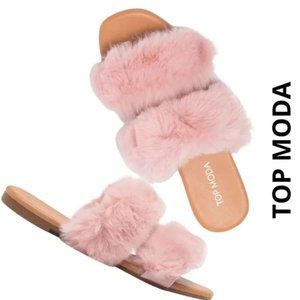 Top Moda Blush Pink Faux Fur Slide Sandal, 7.5 New in Box